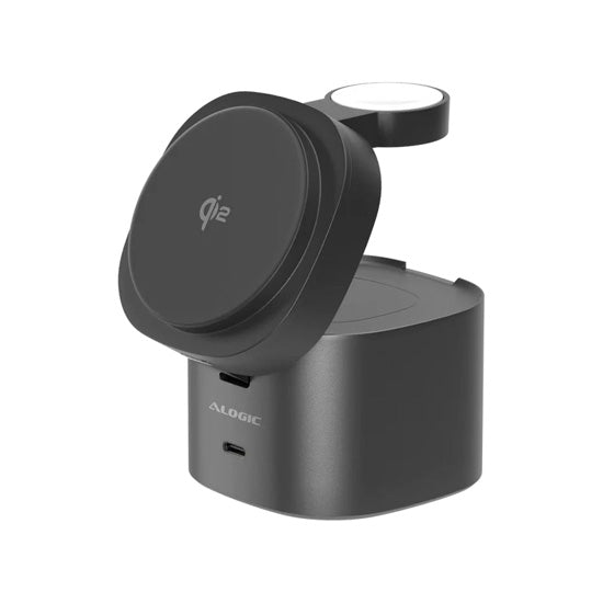 Soporte de carga inalámbrica rápida Qi2 4 en 1 PowerPod Negro