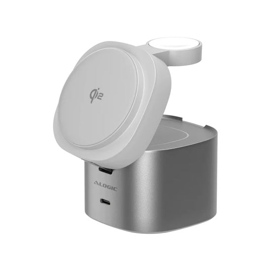 Soporte de carga rápida inalámbrica Qi2 PowerPod 4 en 1 Blanco