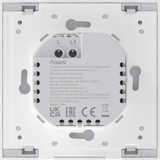 Interruptor de pared inteligente H1 (sin neutro, un botón) Gris