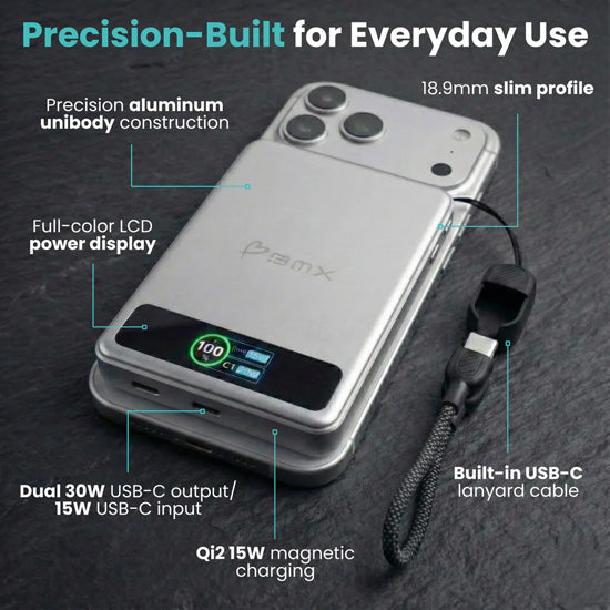 Batería Portátil Magnética SolidSafe™ Estado Sólido 10.000mAh Plata