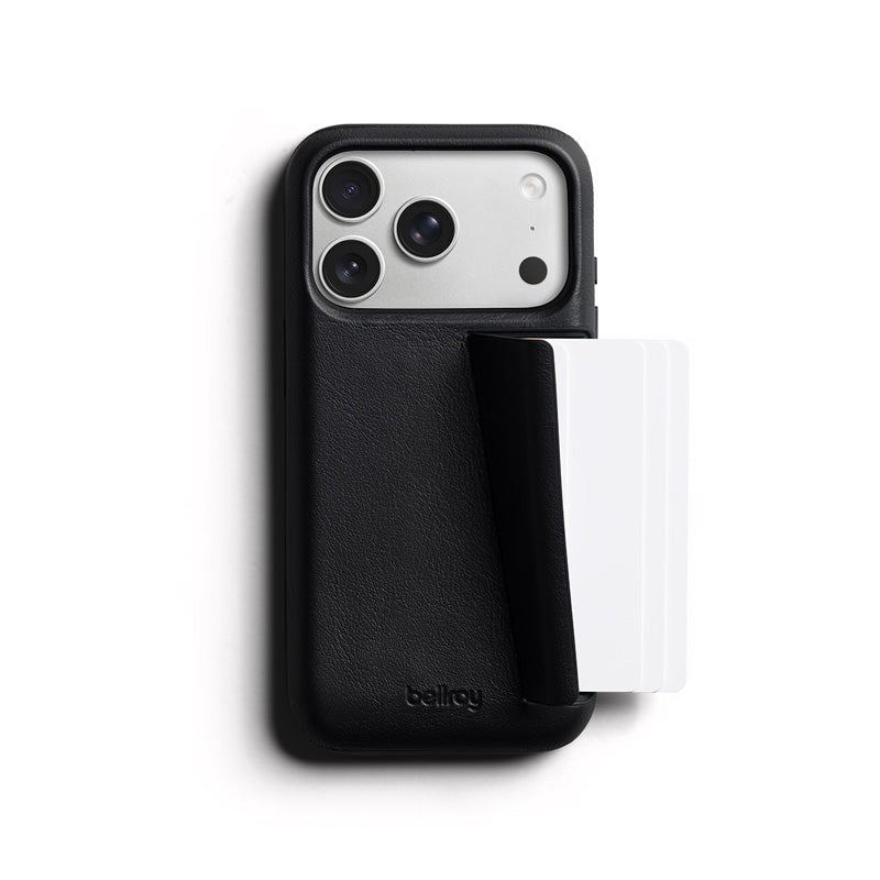Funda de piel Premium 3 Tarjetas iPhone 18 Pro / 17 Pro Negro