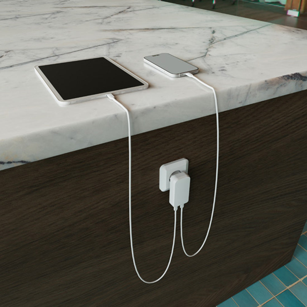 Cargador de pared SLIM GaN de 65 W con dos puertos USB-C Blanco