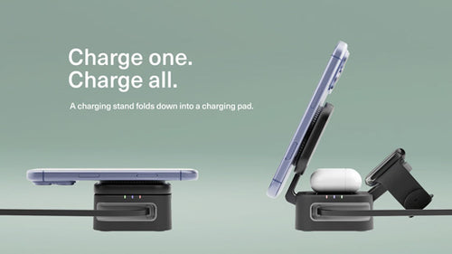 Cargador inalámbrico plegable 3 en 1 MagStand con cable retráctil Negro