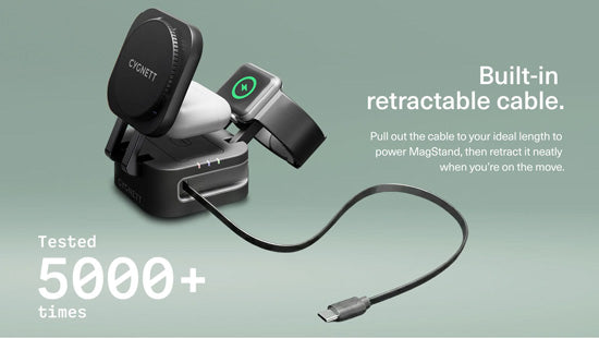 Cargador inalámbrico plegable 3 en 1 MagStand con cable retráctil Negro