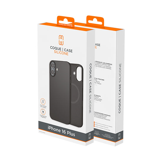 Funda de silicona MagSafe iPhone 16 Plus Negra