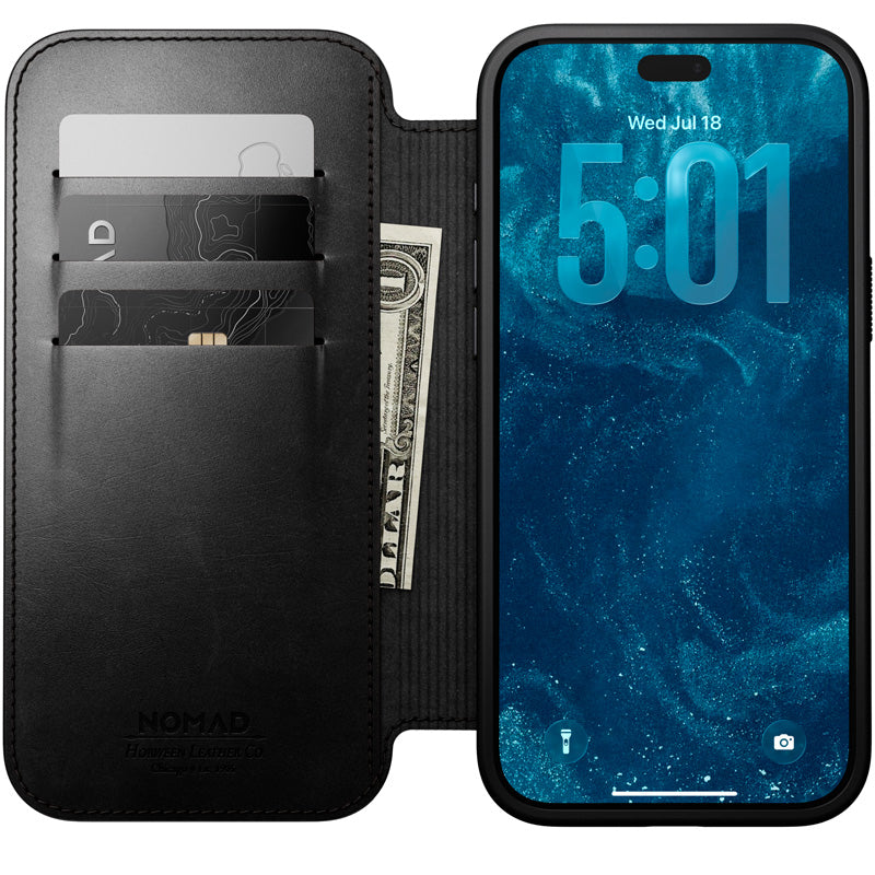 Folio de Cuero Modern Horween iPhone 18 Pro Max / 17 Pro Max Negro