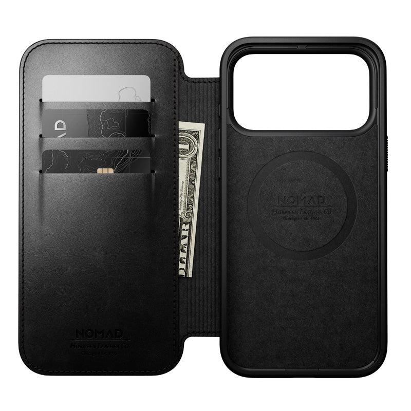 Folio de Cuero Modern Horween iPhone 18 Pro Max / 17 Pro Max Negro