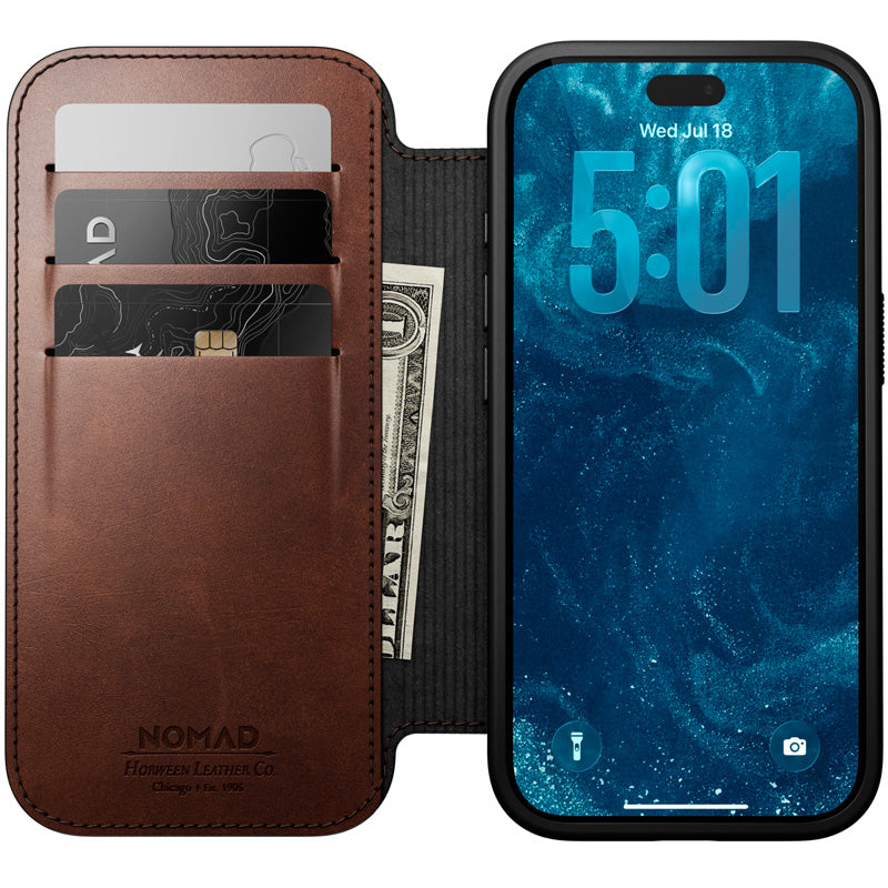 Folio de Cuero Modern Horween iPhone 18 Pro / 17 Pro Rustic Brown