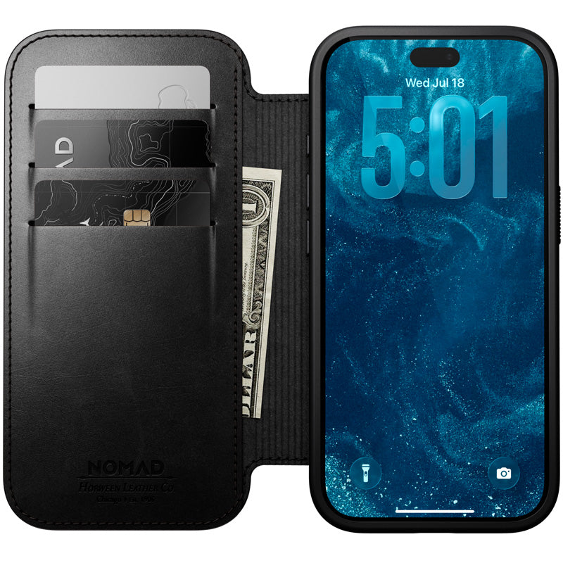 Folio de Cuero Modern Horween iPhone 18 Pro / 17 Pro Negro