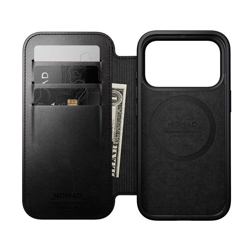 Folio de Cuero Modern Horween iPhone 18 Pro / 17 Pro Negro