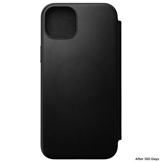 Funda de piel Folio moderna para iPhone 15 Plus negra