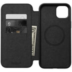 Funda de piel Folio moderna para iPhone 15 Plus negra