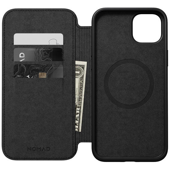 Funda de piel Folio moderna para iPhone 15 Plus negra