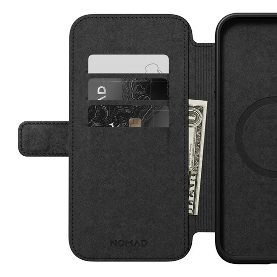 Funda de piel Folio moderna para iPhone 15 Plus negra