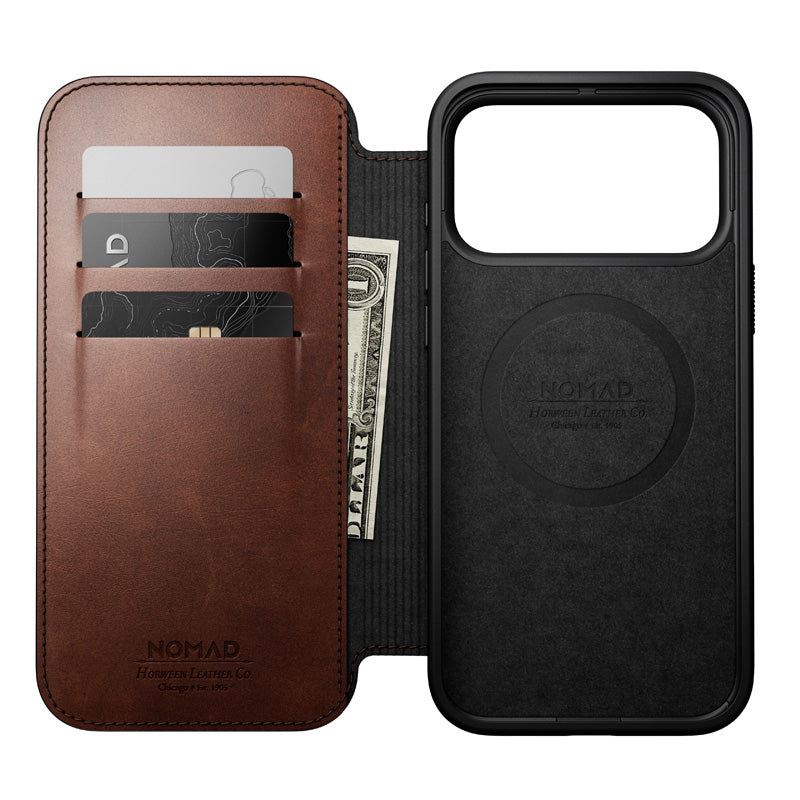 Folio de Cuero Modern Horween iPhone 18 Pro Max / 17 Pro Max Rustic Brown