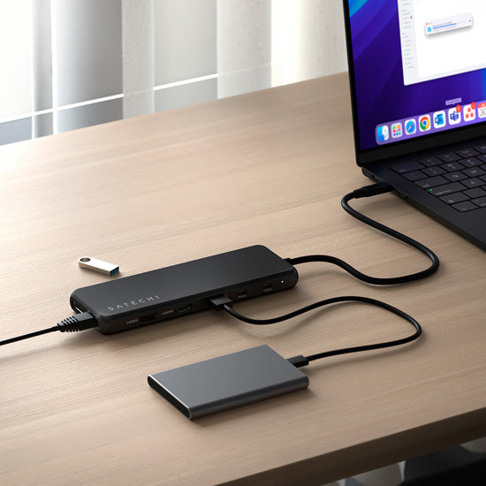 Adaptador multipuerto USB-C 13 en 1 con triple pantalla Negro