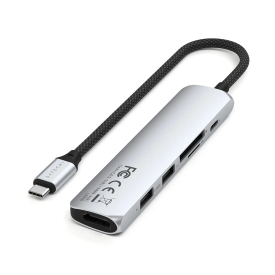 Adaptador multipuerto USB-C Slim 6 en 1 Plata