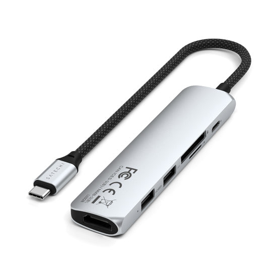 Adaptador multipuerto USB-C Slim 6 en 1 Plata