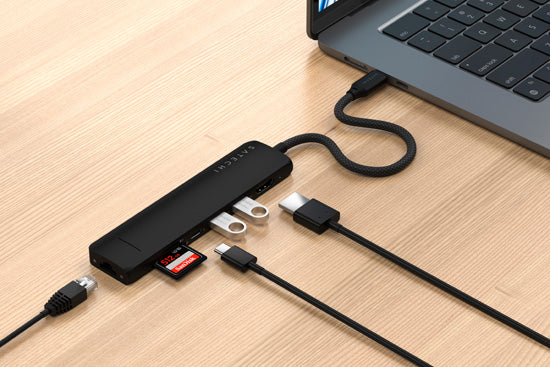 Adaptador Multiconector 6 en 1 con USB-C PD de 100W, USB-A de 10Gbps, HDMI 4K, Ethernet Gigabit y Lector de Tarjetas Micro/SD