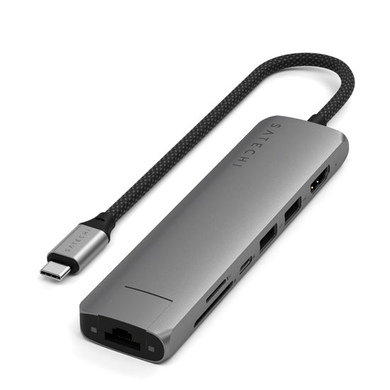 Adaptador multipuerto USB-C Slim 7 en 1 con Ethernet gris espacial