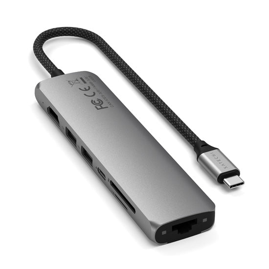 Adaptador multipuerto USB-C Slim 7 en 1 con Ethernet gris espacial