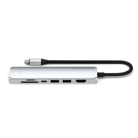 Adaptador multipuerto USB-C Delgado 7 en 1 con Ethernet Plateado