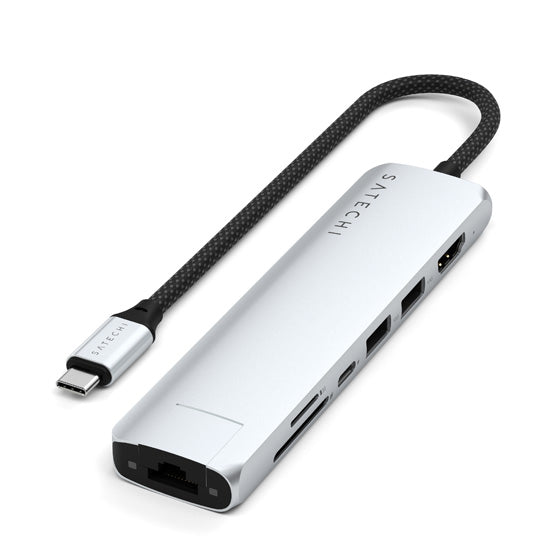 Adaptador multipuerto USB-C Delgado 7 en 1 con Ethernet Plateado