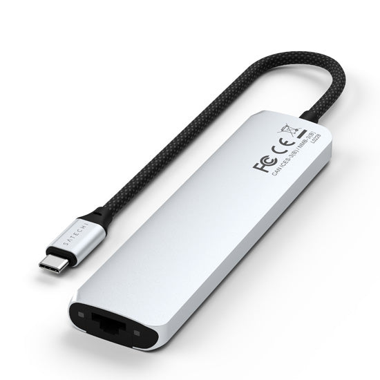 Adaptador multipuerto USB-C Delgado 7 en 1 con Ethernet Plateado