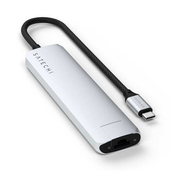 Adaptador multipuerto USB-C Delgado 7 en 1 con Ethernet Plateado