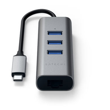 Hub Type-C 2 en 1 USB 3.0 Aluminio 3 Puertos y puerto Ethernet Gris Espacial
