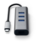 Hub Type-C 2 en 1 USB 3.0 Aluminio 3 Puertos y puerto Ethernet Gris Espacial
