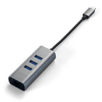 Hub Type-C 2 en 1 USB 3.0 Aluminio 3 Puertos y puerto Ethernet Gris Espacial