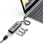 Hub Type-C 2 en 1 USB 3.0 Aluminio 3 Puertos y puerto Ethernet Gris Espacial