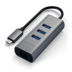 Hub Type-C 2 en 1 USB 3.0 Aluminio 3 Puertos y puerto Ethernet Gris Espacial