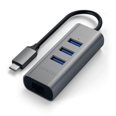 Hub Type-C 2 en 1 USB 3.0 Aluminio 3 Puertos y puerto Ethernet Gris Espacial