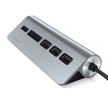 HUB USB 3.0 de Aluminio Type-C y Lector de Tarjetas Gris Espacial