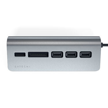 HUB USB 3.0 de Aluminio Type-C y Lector de Tarjetas Gris Espacial