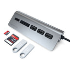 HUB USB 3.0 de Aluminio Type-C y Lector de Tarjetas Gris Espacial
