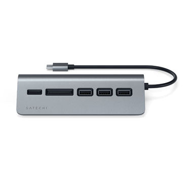 HUB USB 3.0 de Aluminio Type-C y Lector de Tarjetas Gris Espacial