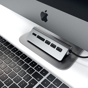 HUB USB 3.0 de Aluminio Type-C y Lector de Tarjetas Gris Espacial