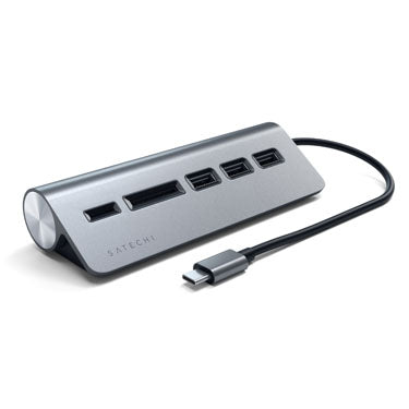 HUB USB 3.0 de Aluminio Type-C y Lector de Tarjetas Gris Espacial