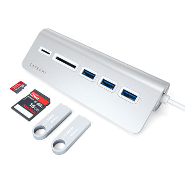 Hub USB-C de Aluminio y Lector de Tarjetas Plata