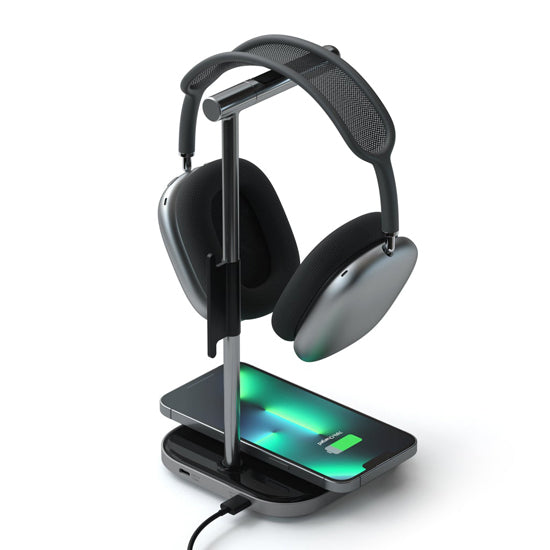 Soporte 2 en 1 para auriculares con cargador inalámbrico