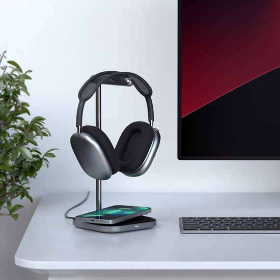 Soporte 2 en 1 para auriculares con cargador inalámbrico