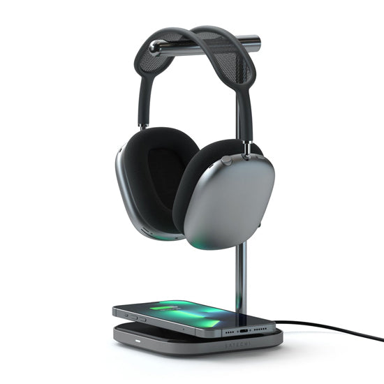 Soporte 2 en 1 para auriculares con cargador inalámbrico