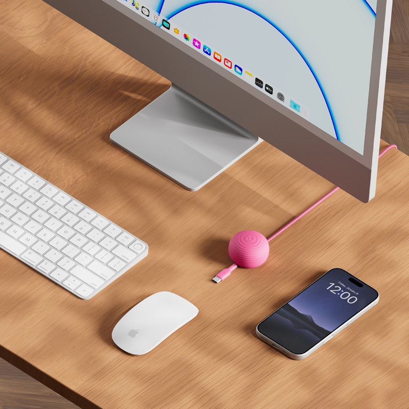 Cable CableStay USB-C (1,5 m) con base con peso Fucsia