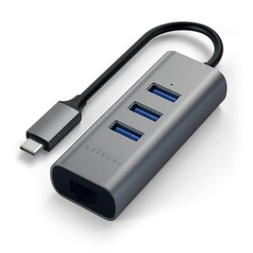 Type-C 2 in1 USB 3.0 Aluminium 3 Port Hub and Ethernet port Space Gray
